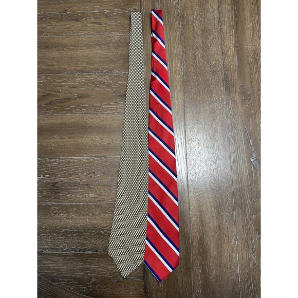 Lauren Ralph Lauren Mens Silk Neck Ties Lot of 2 Hand Sewn Red Black Blue - Picture 4 of 9